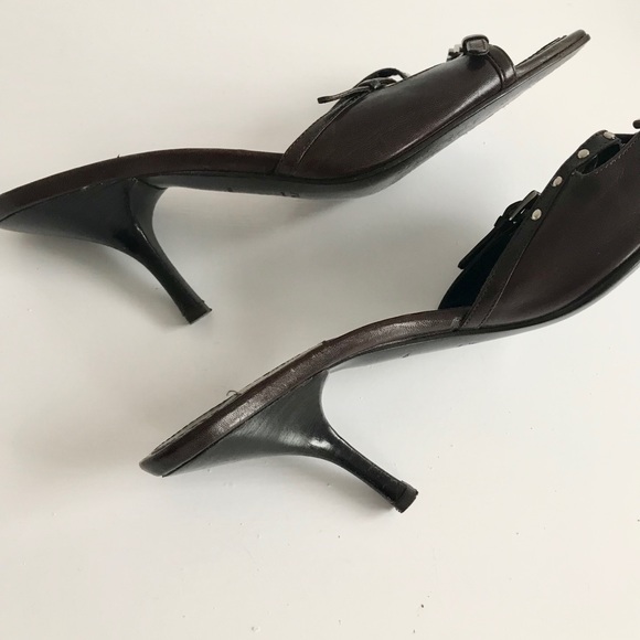 Prada Brown Strappy Studded Low Heel Sandals - Picture 4 of 6